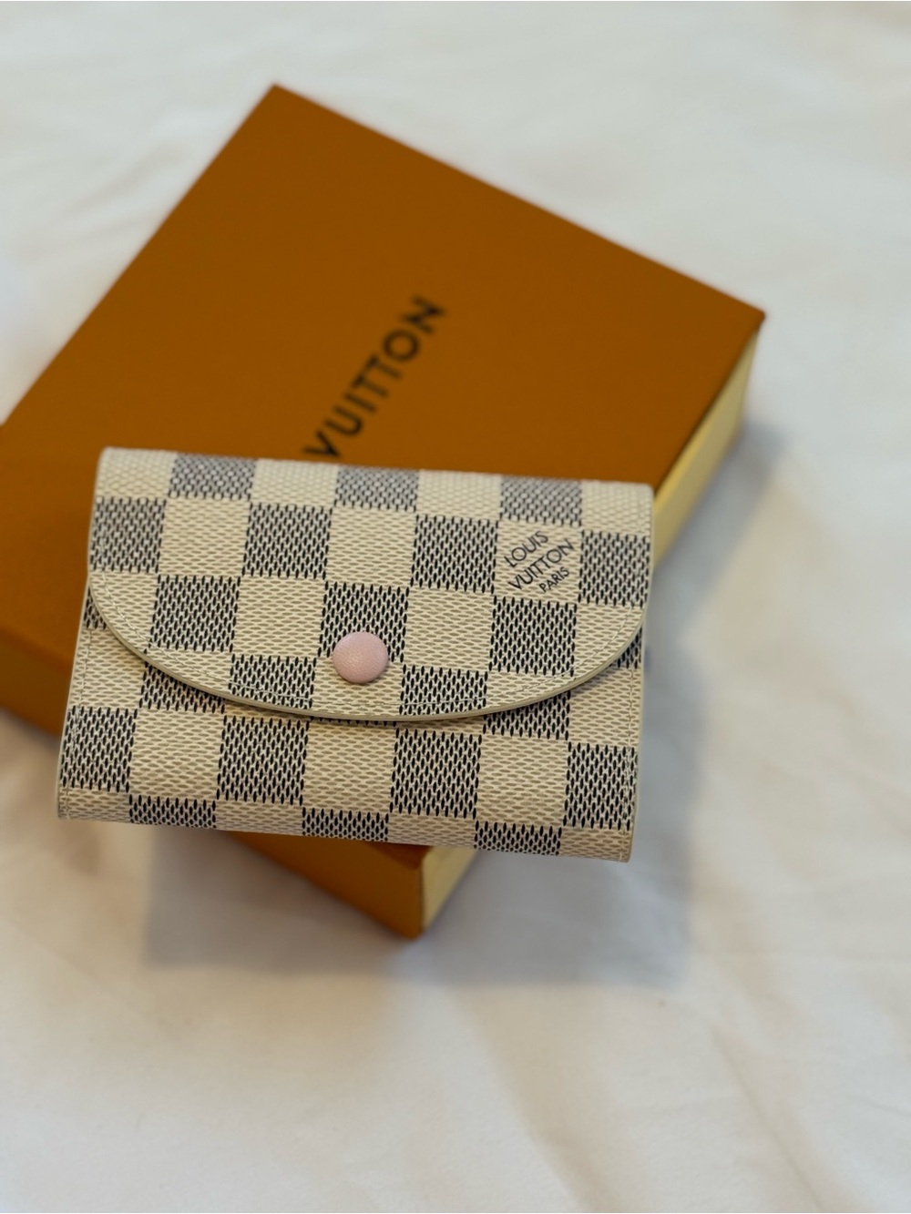 Louis Vuitton Rosalie Coin Purse Damier Azur Pink Button N61276